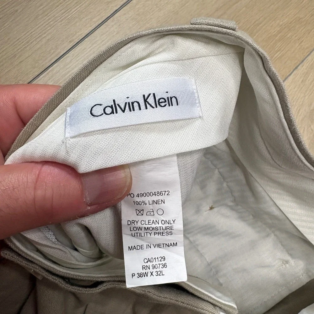Calvin Klein Mens 100% Linen Pants Tan Beige Straight Leg 38x32 P4900048672